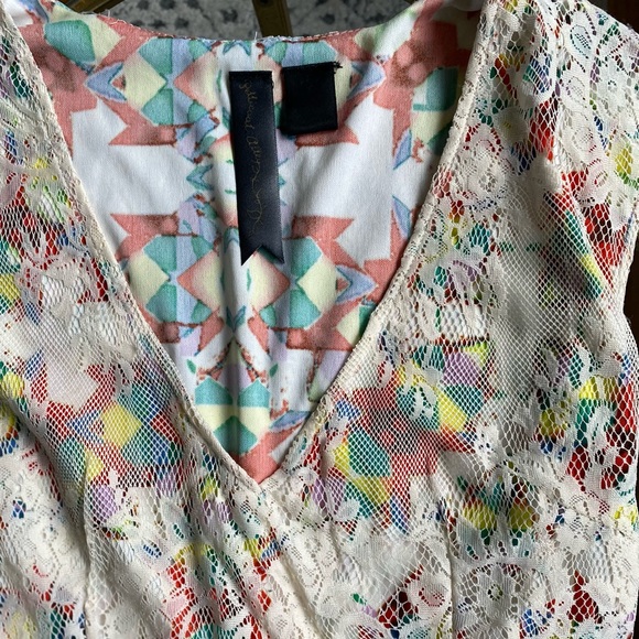 Lace with Colorful Underlay Dress - V- Neck with Fringe at the Bottom - Picture 3 of 5